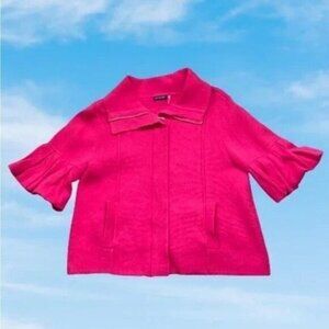 MAGASCHONI Solid Pink Zip Front Short Sleeve Knit Top – Size Small